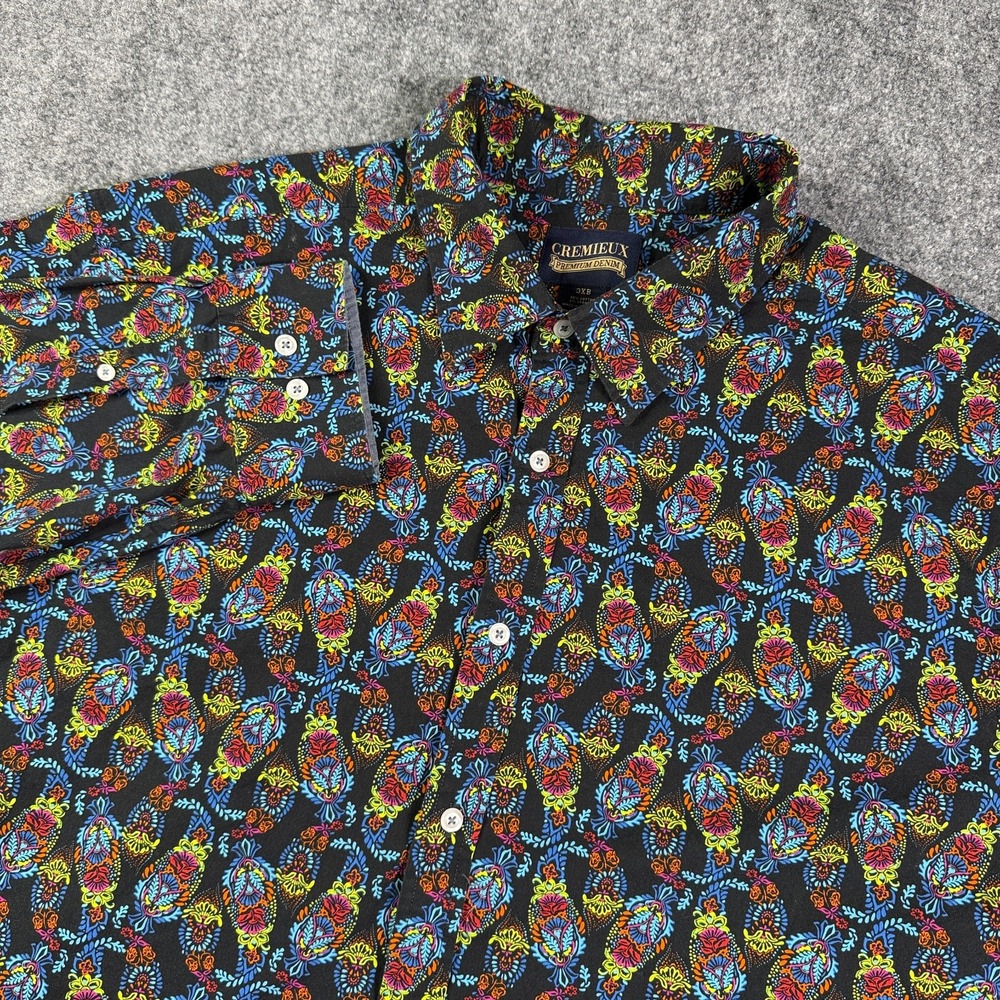 Cremieux Mens Button Down Shirt 3XB Big Tall Black Floral Paisley Stretch
